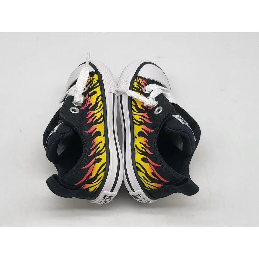 Converse All‎ Star Shoes Infant Size 5 Black Yellow Flame Print Low Top Sneakers